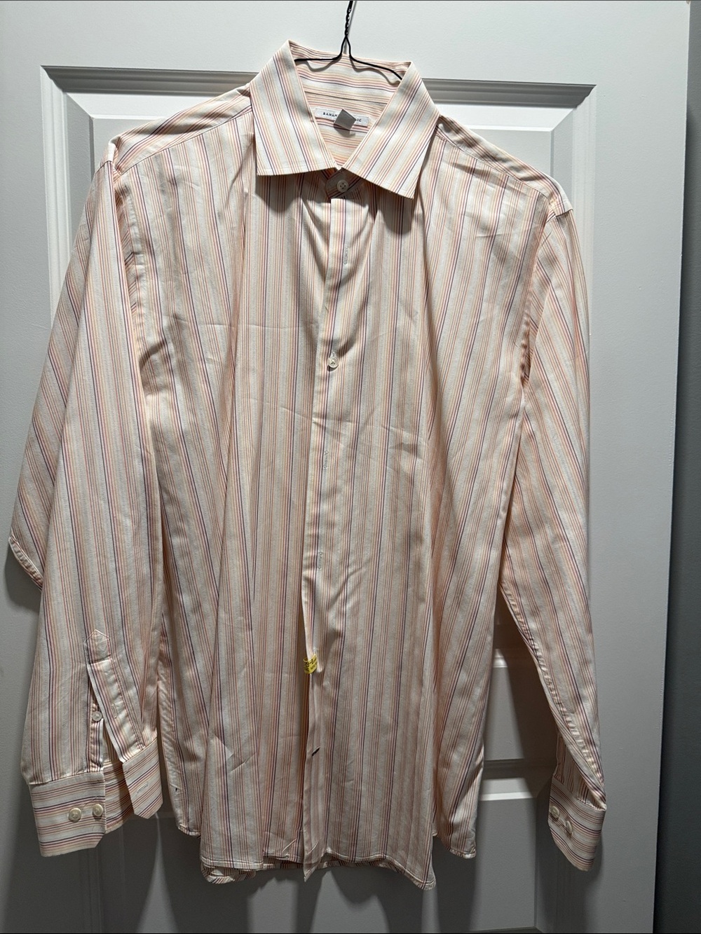 Banana Republic Men's Striped Dress Shirt - Peach and White